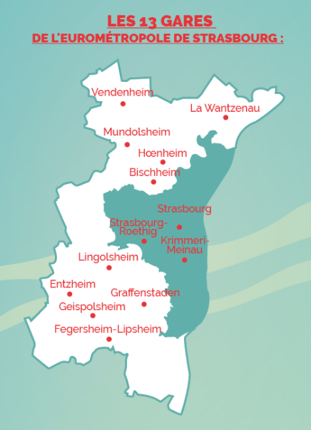 Cartographie des 13 gares de l'EMS accessibles avec la contremarque TER